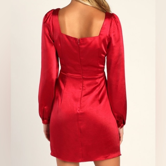 Lulus Got The Love Red Satin Square-Neck Mini Dress Size XL - Picture 4 of 11